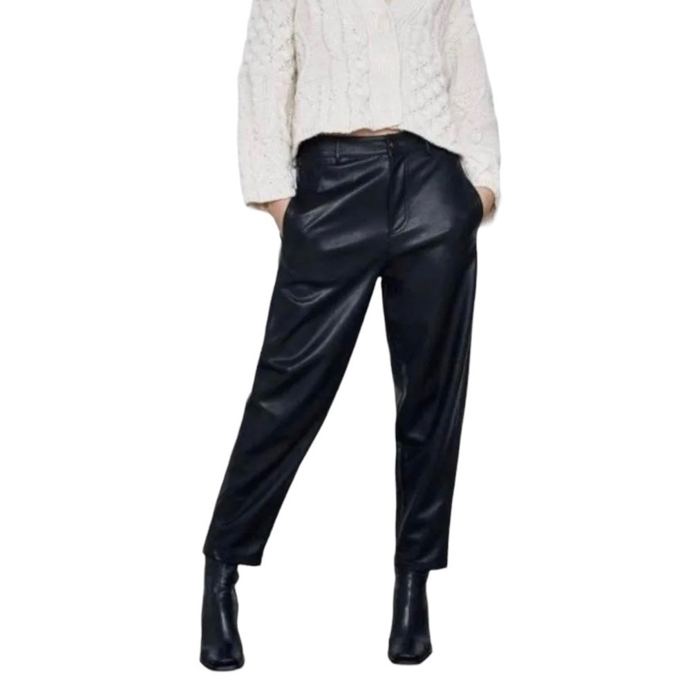 Zara Faux Leather Trousers Women’s Small Black High Waist‎ Ankle Length
